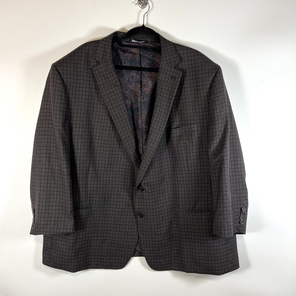 Lauren Ralph Lauren Mens Suit Jacket Blazer Wool‎ 54R Brown Plaid Sport Coat